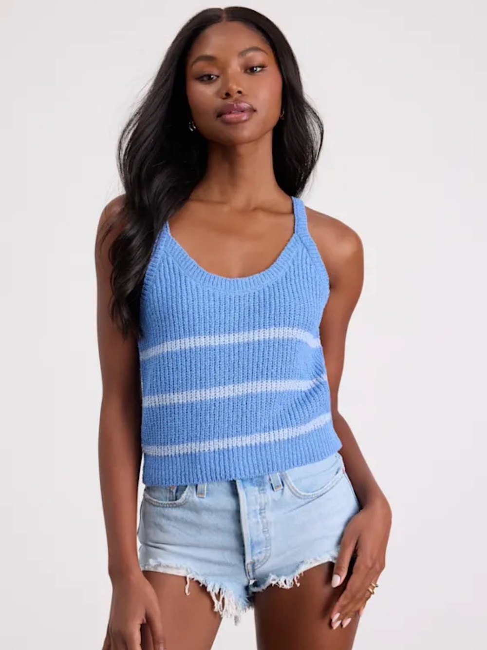 Lulus Blue Striped Knit Tank Top Sweater Small
